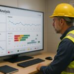 Construction project manager reviewing delay dashboard in Power BI