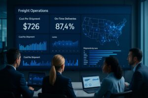 Freight Analytics Case Study: 7 Proven Wins with a Power BI Dashboard 1 freight data dashboard for logistics with KPIs and U.S. lane map